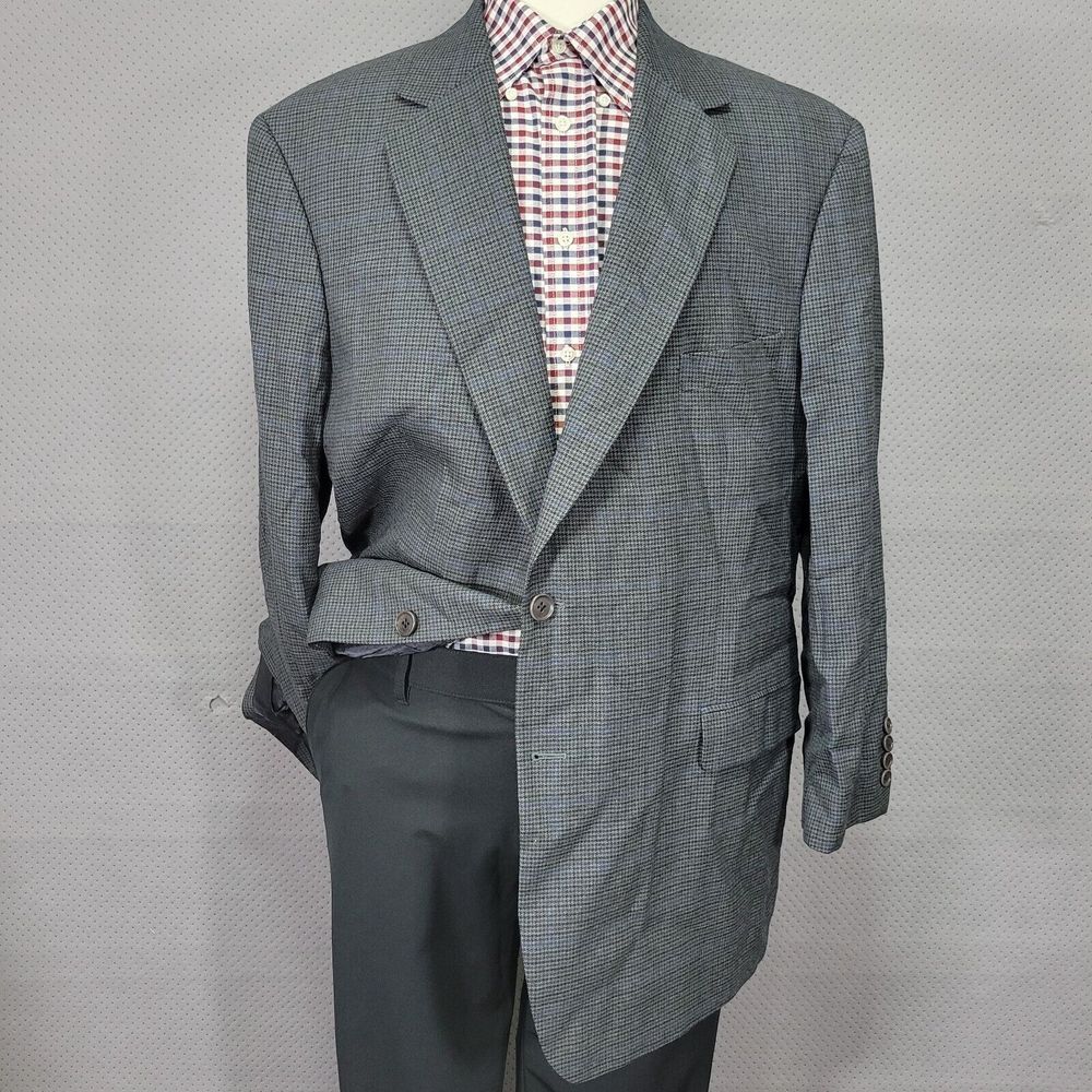 Brooks Brothers 346 Men's Sport Coat Blazer Two Button Gray Houndstooth Wool 48R